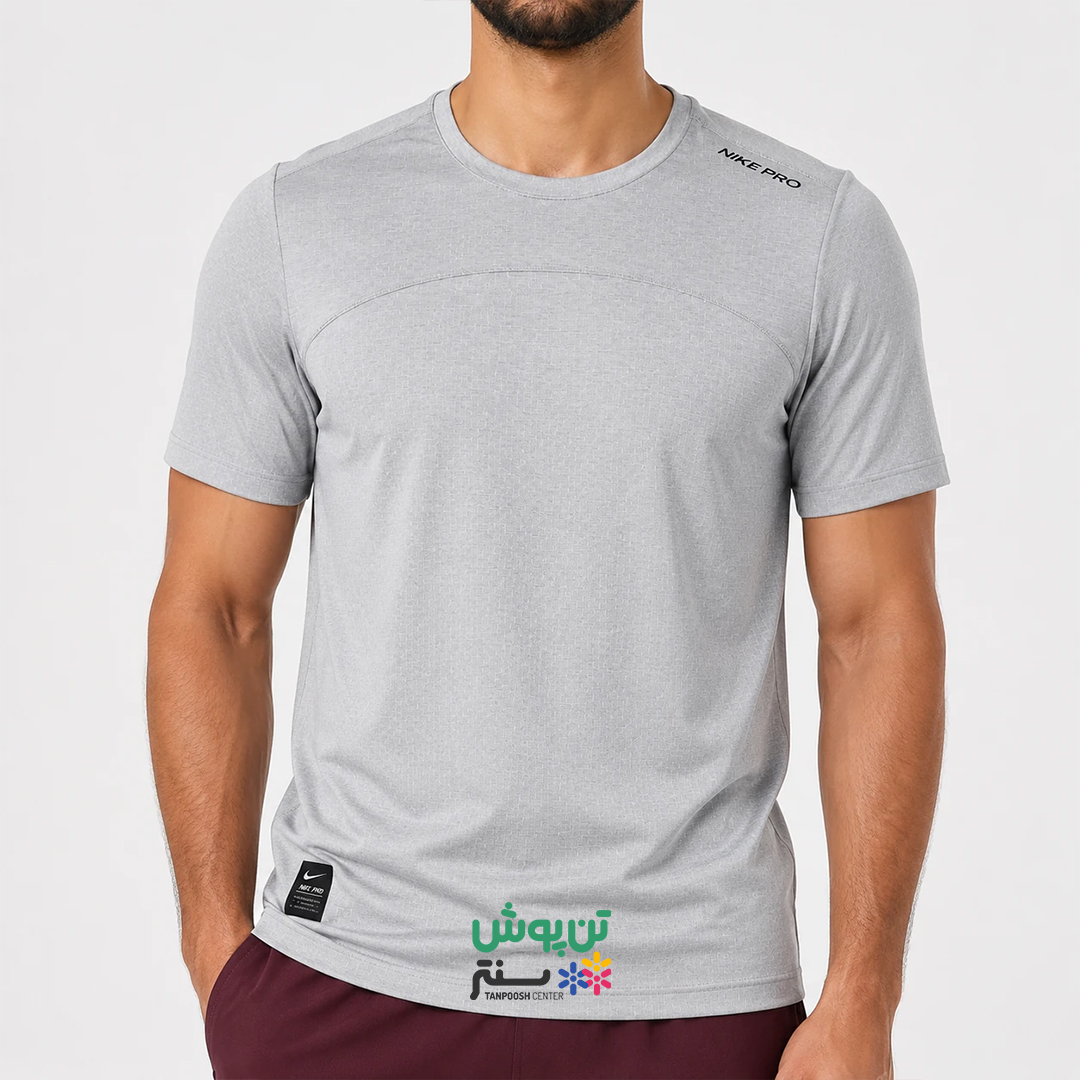 تی‌ شرت ورزشی آستین کوتاه یقه‌ گرد مردانه نایک NIKE – طوسی
