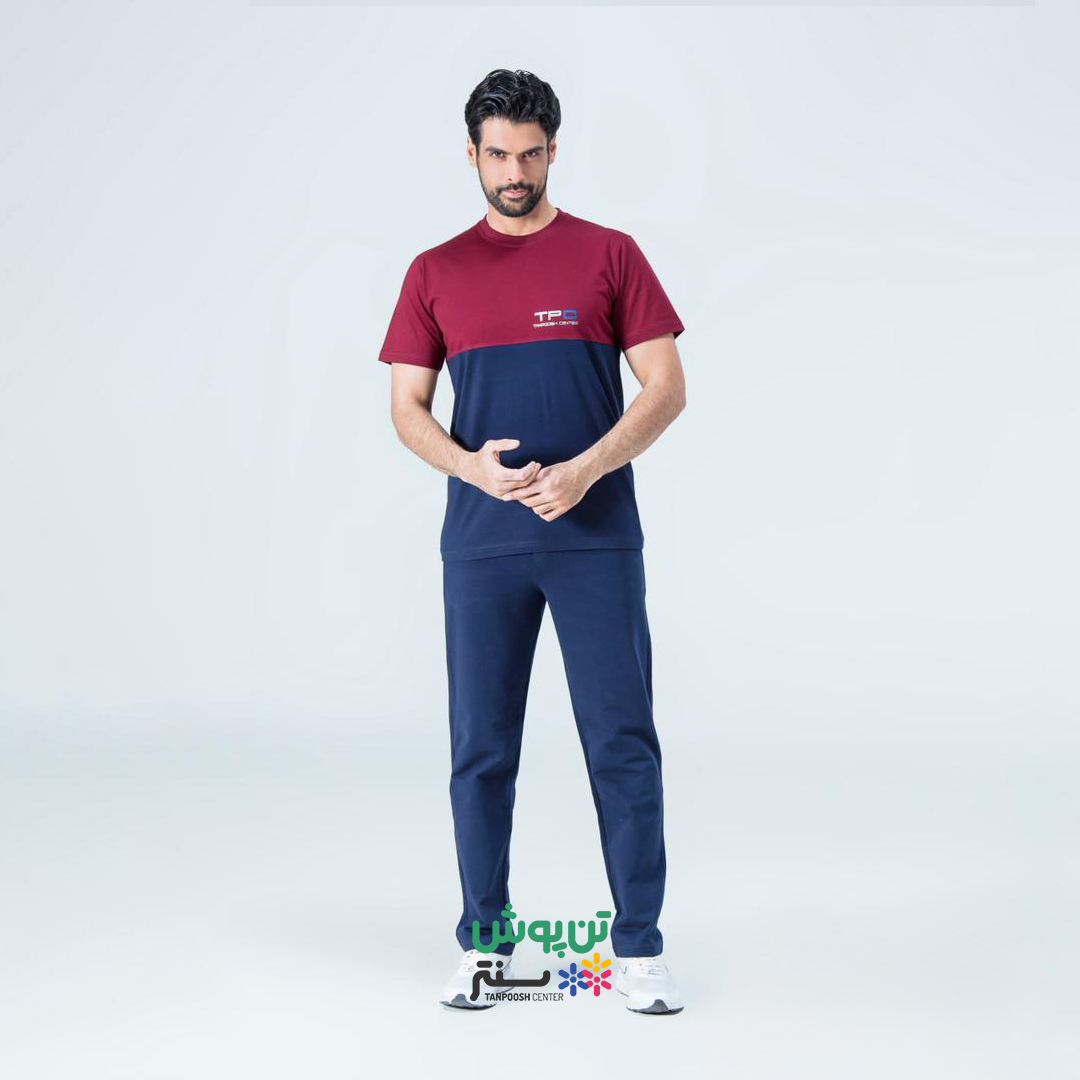 ست تی شرت و شلوار مردانه TPC -قرمز سرمه ای