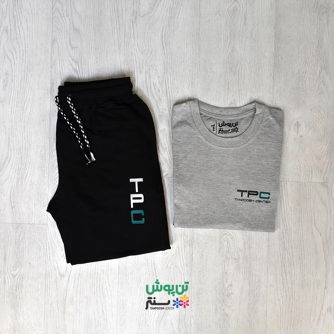 ست تی شرت و شلوار مردانه TPC - طوسی مشکی
