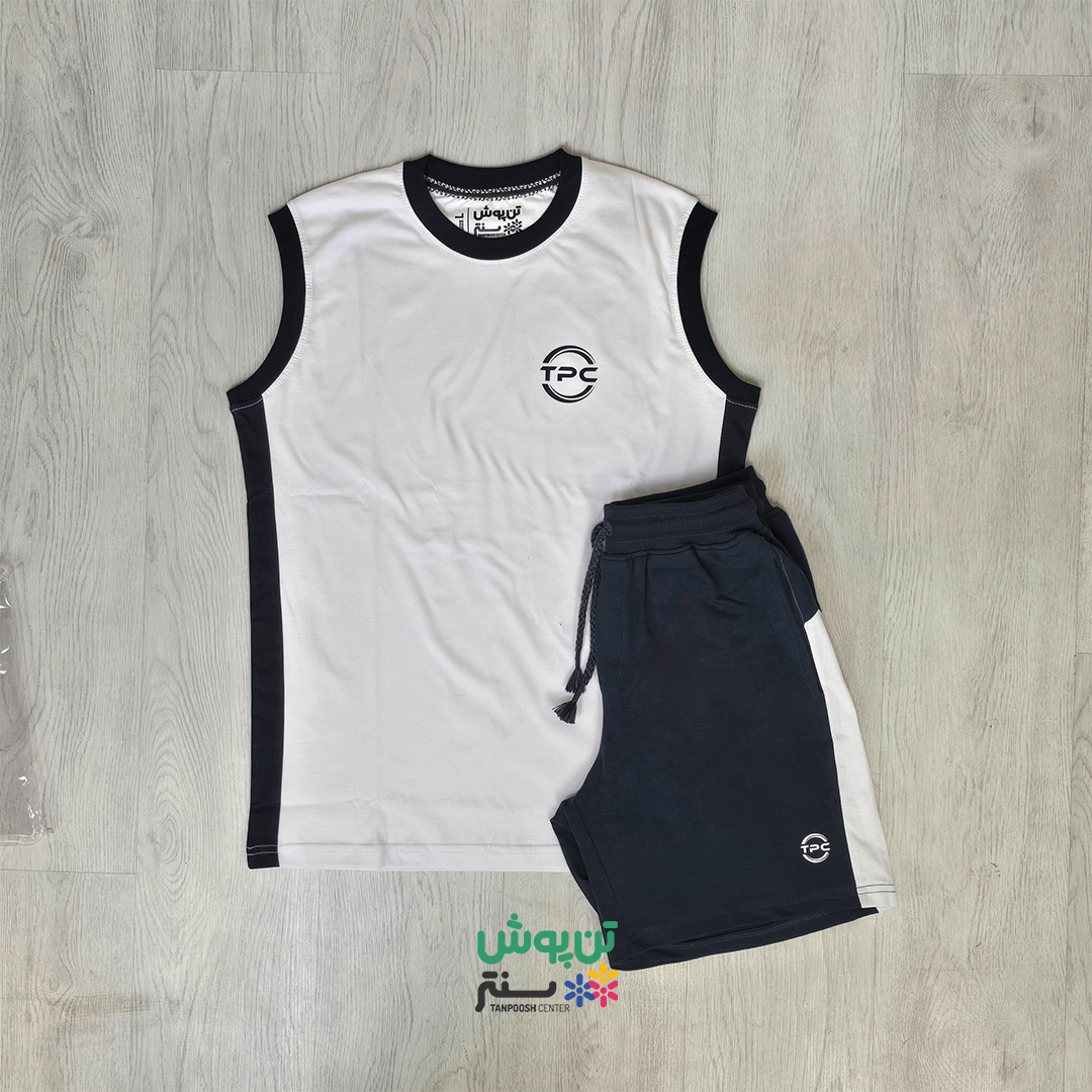 ست رکابی و شلوارک مردانه TPC - سفید سرمه ای