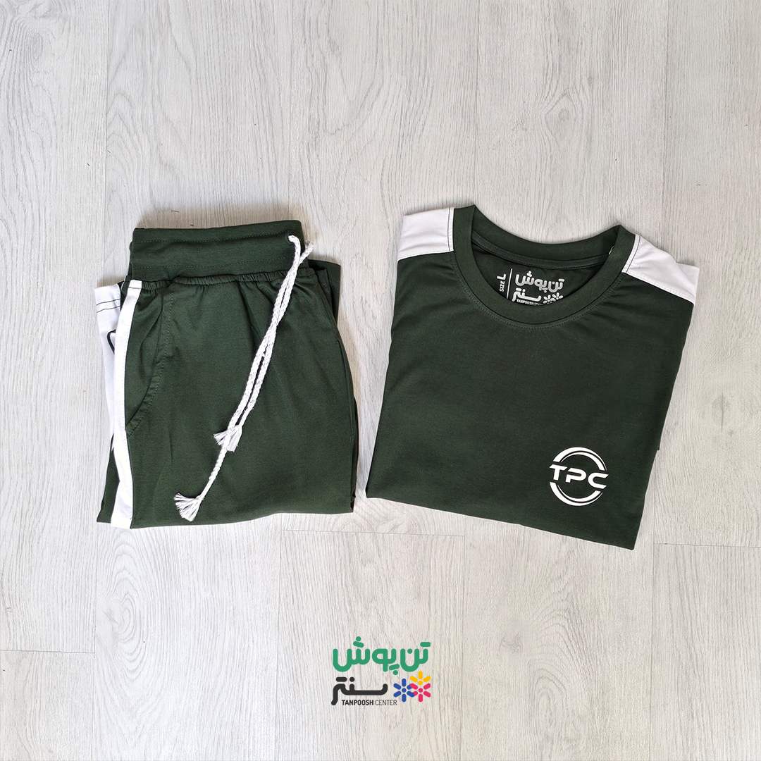 ست تی شرت و شلوارک مردانه TPC - سفید سبز