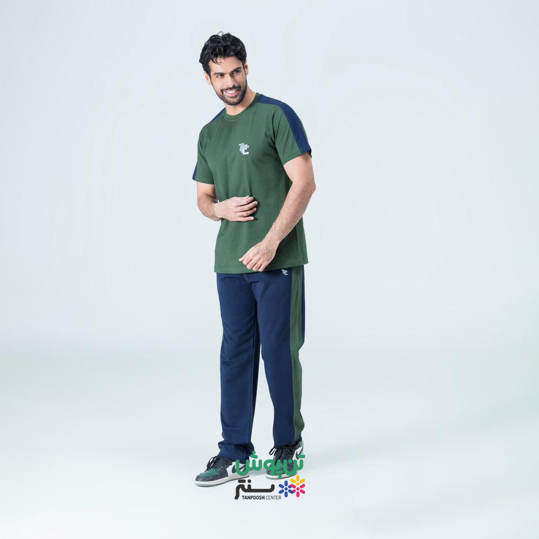 ست تی شرت و شلوار مردانه TPC - سبز سرمه ای