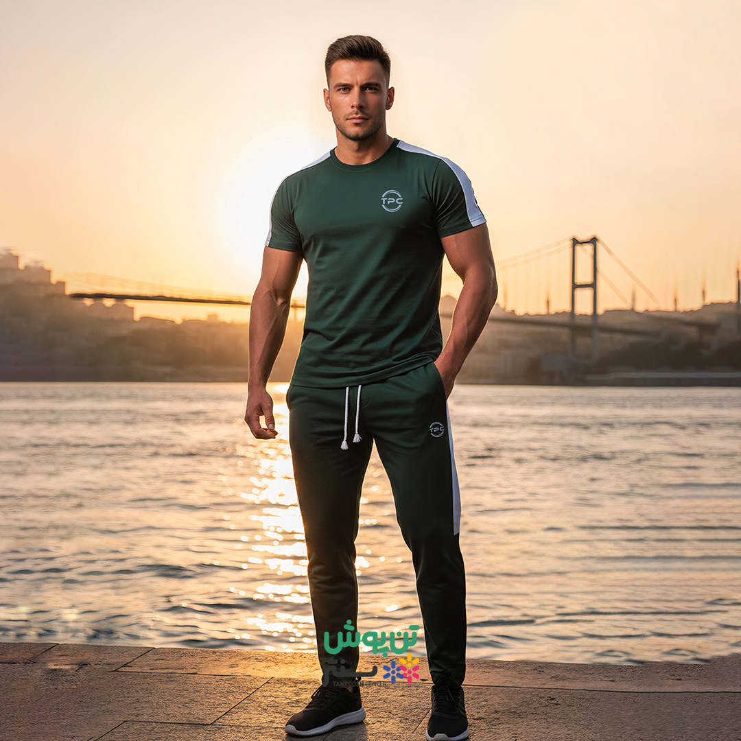 ست تی شرت و شلوار مردانه TPC - سبز سفید